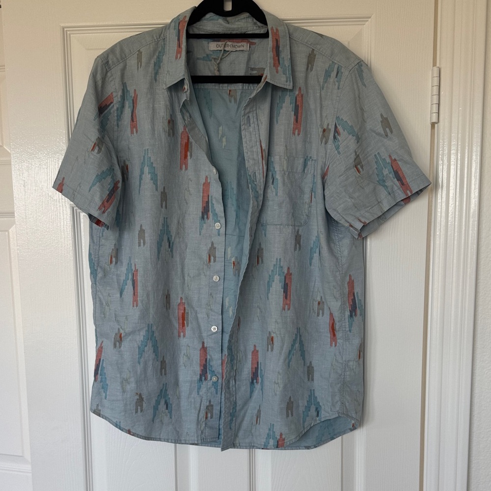 Outerknown Light Blue Casual Shirt with Red and Blue Pattern